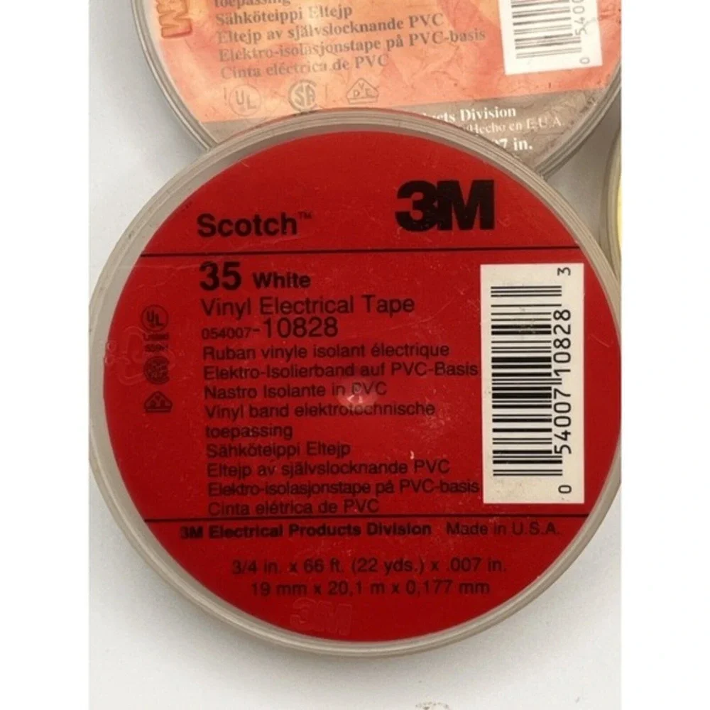 Lot 3M 35 Scotch Vinyl Electrical Color Coding Tape 3 Rolls--Two White One Brown